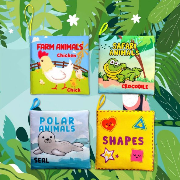4 Kitap Tox İngilizce Şekiller , Çiftlik , Safari ve Kutup Hayvanları Kumaş Sessiz Kitap E119 E125 E130 E131 - Bez Kitap , Eğitici Oyuncak , Yumuşak ve Hışırtılı - 5