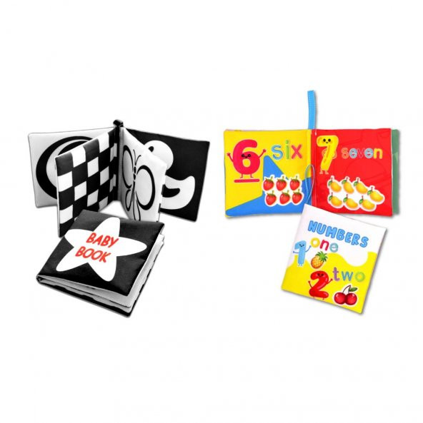 2 Kitap Tox İngilizce Siyah Beyaz Bebek ve Rakamlar Kumaş Sessiz Kitap E128 E136 - Bez Kitap , Eğitici Oyuncak , Yumuşak ve Hışırtılı - 3