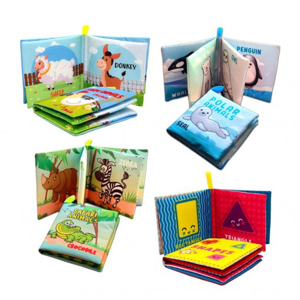 4 Kitap Tox İngilizce Şekiller , Çiftlik , Safari ve Kutup Hayvanları Kumaş Sessiz Kitap E119 E125 E130 E131 - Bez Kitap , Eğitici Oyuncak , Yumuşak ve Hışırtılı - 8