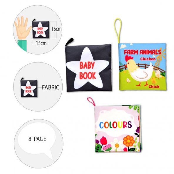 3 Kitap Tox İngilizce Siyah Beyaz Bebek , Renkler ve Çiftlik Hayvanları Kumaş Sessiz Kitap E19 E129 E136 - Bez Kitap , Eğitici Oyuncak , Yumuşak ve Hışırtılı - Resim 9