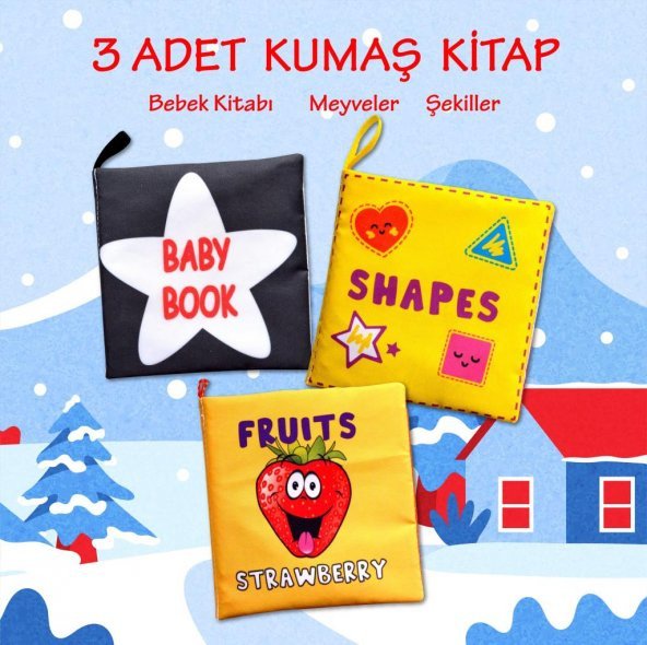 3 Kitap Tox İngilizce Şekiller, Meyveler ve Siyah-Beyaz Bebek Kumaş Sessiz Kitap E126 E131 E136 - Bez Kitap , Eğitici Oyuncak , Yumuşak ve Hışırtılı - 2