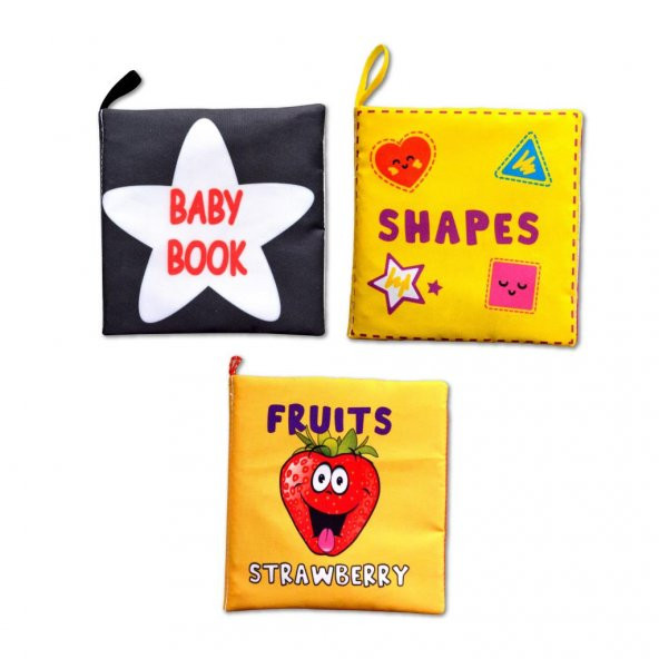 3 Kitap Tox İngilizce Şekiller, Meyveler ve Siyah-Beyaz Bebek Kumaş Sessiz Kitap E126 E131 E136 - Bez Kitap , Eğitici Oyuncak , Yumuşak ve Hışırtılı - 6