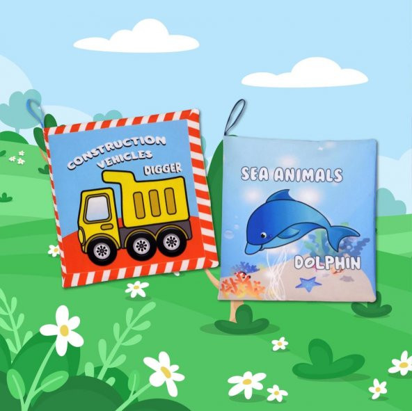 2 Kitap Tox İngilizce İş Makinaları ve Deniz Canlıları Kumaş Sessiz Kitap E118 E122 - Bez Kitap , Eğitici Oyuncak , Yumuşak ve Hışırtılı - 5