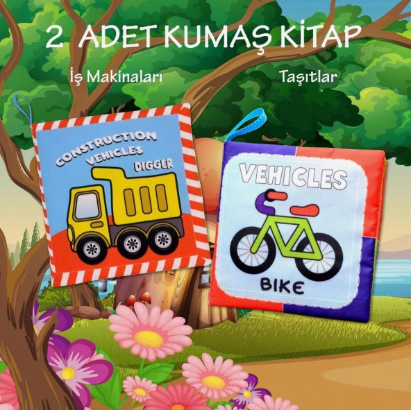 2 Kitap Tox İngilizce İş Makinaları ve Taşıtlar Kumaş Sessiz Kitap E118 E132 - Bez Kitap , Eğitici Oyuncak , Yumuşak ve Hışırtılı - 2