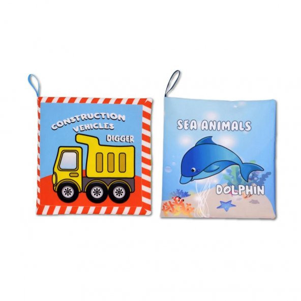 2 Kitap Tox İngilizce İş Makinaları ve Deniz Canlıları Kumaş Sessiz Kitap E118 E122 - Bez Kitap , Eğitici Oyuncak , Yumuşak ve Hışırtılı - 6