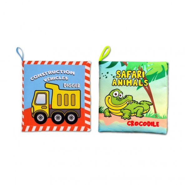 2 Kitap Tox İngilizce İş Makinaları ve Safari Hayvanları Kumaş Sessiz Kitap E118 E130 - Bez Kitap , Eğitici Oyuncak , Yumuşak ve Hışırtılı - 6