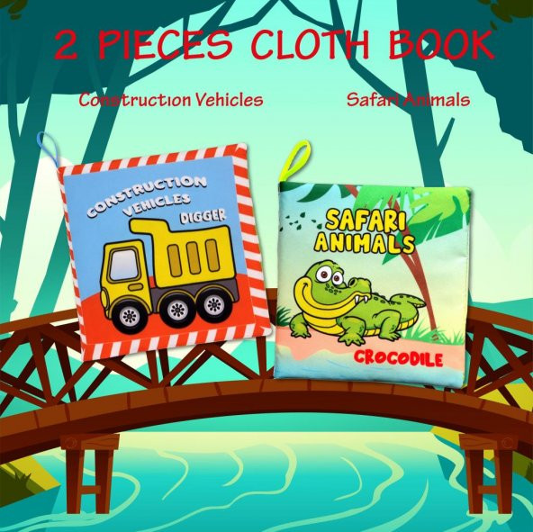2 Kitap Tox İngilizce İş Makinaları ve Safari Hayvanları Kumaş Sessiz Kitap E118 E130 - Bez Kitap , Eğitici Oyuncak , Yumuşak ve Hışırtılı - 7