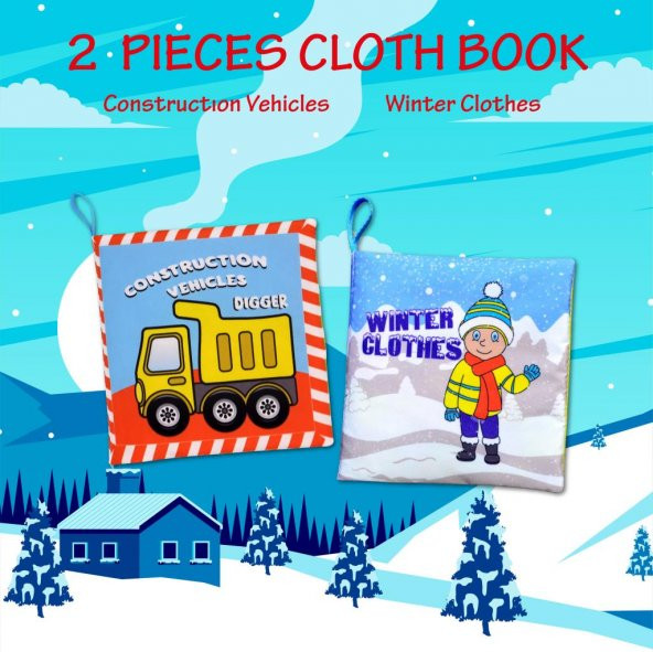 2 Kitap Tox İngilizce İş Makinaları ve Kışlık Giysiler Kumaş Sessiz Kitap E118 E124 - Bez Kitap , Eğitici Oyuncak , Yumuşak ve Hışırtılı - 7