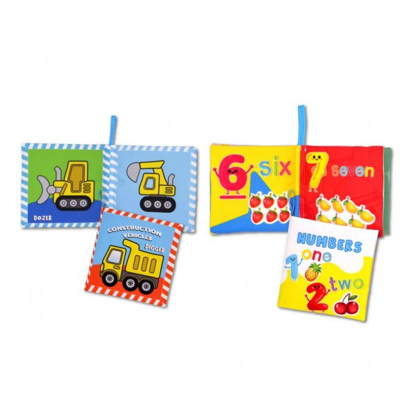 2 Kitap Tox İngilizce İş Makinaları ve Rakamlar Kumaş Sessiz Kitap E118 E128 - Bez Kitap , Eğitici Oyuncak , Yumuşak ve Hışırtılı - 3