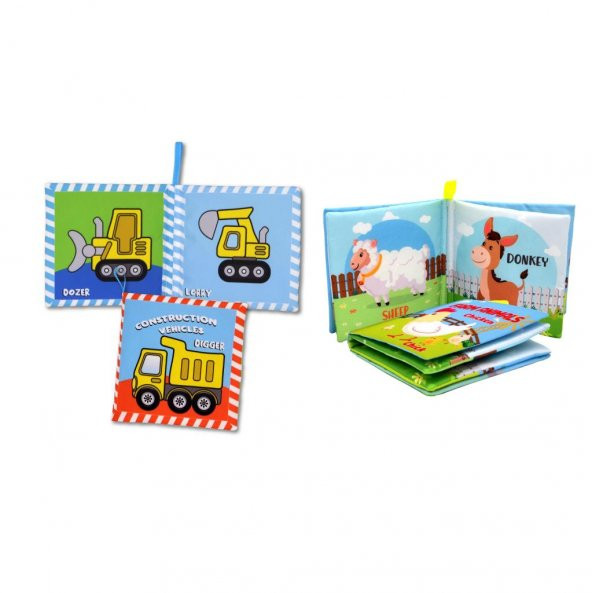 2 Kitap Tox İngilizce İş Makinaları ve Çiftlik Hayvanları Kumaş Sessiz Kitap E118 E119 - Bez Kitap , Eğitici Oyuncak , Yumuşak ve Hışırtılı - 3