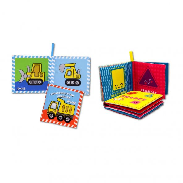 2 Kitap Tox İngilizce İş Makinaları ve Şekiller Kumaş Sessiz Kitap E118 E131 - Bez Kitap , Eğitici Oyuncak , Yumuşak ve Hışırtılı - 3