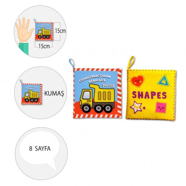 2 Kitap Tox İngilizce İş Makinaları ve Şekiller Kumaş Sessiz Kitap E118 E131 - Bez Kitap , Eğitici Oyuncak , Yumuşak ve Hışırtılı - 4