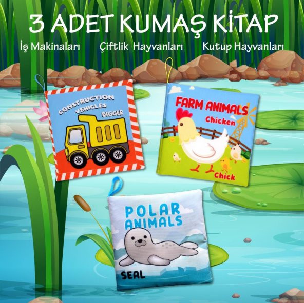 3 Kitap Tox İngilizce İş Makinaları , Çiftlik ve Kutup Hayvanları Kumaş Sessiz Kitap E118 E119 E125 - Bez Kitap , Eğitici Oyuncak , Yumuşak ve Hışırtılı - 2