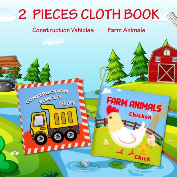 2 Kitap Tox İngilizce İş Makinaları ve Çiftlik Hayvanları Kumaş Sessiz Kitap E118 E119 - Bez Kitap , Eğitici Oyuncak , Yumuşak ve Hışırtılı - 7