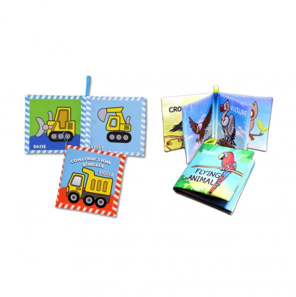 2 Kitap Tox İngilizce İş Makinaları ve Uçan Hayvanlar Kumaş Sessiz Kitap E118 E133 - Bez Kitap , Eğitici Oyuncak , Yumuşak ve Hışırtılı - 3