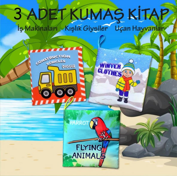 3 Kitap Tox İngilizce İş Makinaları , Kışlık Giysiler ve Uçan Hayvanlar Kumaş Sessiz Kitap E118 E124 E133 - Bez Kitap , Eğitici Oyuncak , Yumuşak ve Hışırtılı - 2