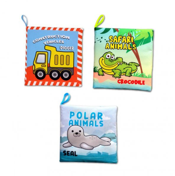 3 Kitap Tox İngilizce İş Makinaları , Safari ve Kutup Hayvanları Kumaş Sessiz Kitap E118 E125 E130 - Bez Kitap , Eğitici Oyuncak , Yumuşak ve Hışırtılı