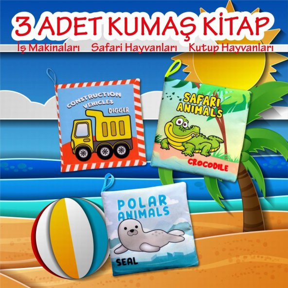 3 Kitap Tox İngilizce İş Makinaları , Safari ve Kutup Hayvanları Kumaş Sessiz Kitap E118 E125 E130 - Bez Kitap , Eğitici Oyuncak , Yumuşak ve Hışırtılı - 2