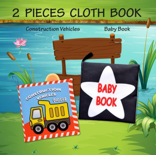 2 Kitap Tox İngilizce İş Makinaları ve Siyah - Beyaz Bebek Kumaş Sessiz Kitap E118 E136 - Bez Kitap , Eğitici Oyuncak , Yumuşak ve Hışırtılı - 7