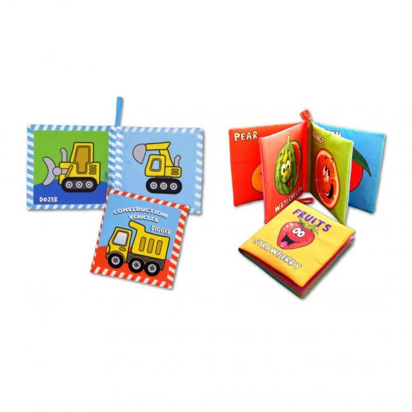 2 Kitap Tox İngilizce İş Makinaları ve Meyveler Kumaş Sessiz Kitap E118 E126 - Bez Kitap , Eğitici Oyuncak , Yumuşak ve Hışırtılı - 8