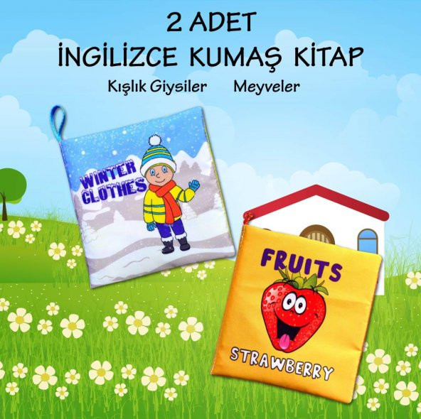 2 Kitap Tox İngilizce Kışlık Giysiler ve Meyveler Kumaş Sessiz Kitap E124 E126 - Bez Kitap , Eğitici Oyuncak , Yumuşak ve Hışırtılı - 2