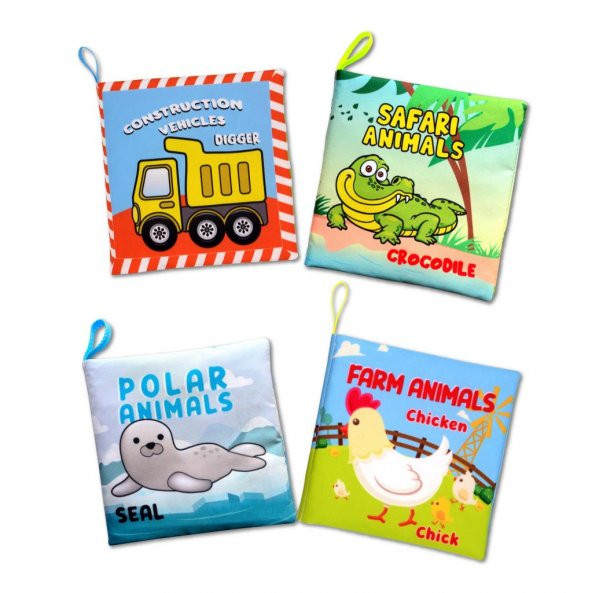 4 Kitap Tox İngilizce İş Makinaları, Çiftlik, Orman ve Kutup Hayvanları Kumaş Sessiz Kitap E118 E119 E125 E130 - Bez Kitap , Eğitici Oyuncak , Yumuşak ve Hışırtılı - 6