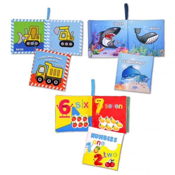 3 Kitap Tox İngilizce Rakamlar , İş Makinaları ve Deniz Canlıları Kumaş Sessiz Kitap E118 E122 E128 - Bez Kitap , Eğitici Oyuncak , Yumuşak ve Hışırtılı - 8
