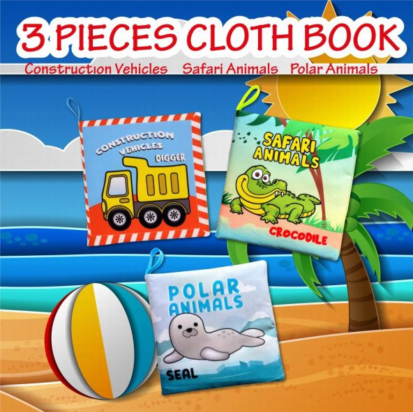 3 Kitap Tox İngilizce İş Makinaları , Safari ve Kutup Hayvanları Kumaş Sessiz Kitap E118 E125 E130 - Bez Kitap , Eğitici Oyuncak , Yumuşak ve Hışırtılı - 7