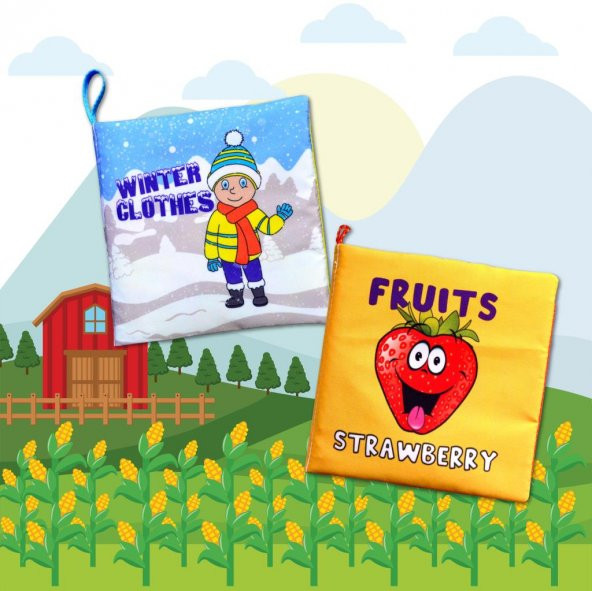 2 Kitap Tox İngilizce Kışlık Giysiler ve Meyveler Kumaş Sessiz Kitap E124 E126 - Bez Kitap , Eğitici Oyuncak , Yumuşak ve Hışırtılı - 5