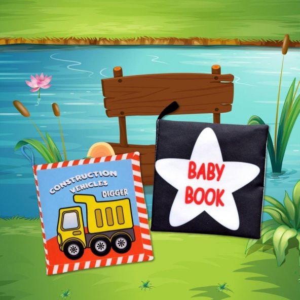 2 Kitap Tox İngilizce İş Makinaları ve Siyah - Beyaz Bebek Kumaş Sessiz Kitap E118 E136 - Bez Kitap , Eğitici Oyuncak , Yumuşak ve Hışırtılı - 10