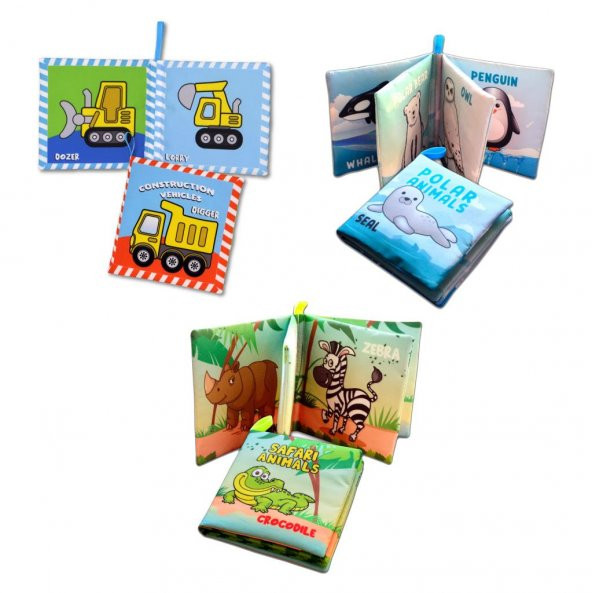 3 Kitap Tox İngilizce İş Makinaları , Safari ve Kutup Hayvanları Kumaş Sessiz Kitap E118 E125 E130 - Bez Kitap , Eğitici Oyuncak , Yumuşak ve Hışırtılı - 8
