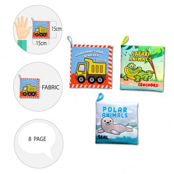 3 Kitap Tox İngilizce İş Makinaları , Safari ve Kutup Hayvanları Kumaş Sessiz Kitap E118 E125 E130 - Bez Kitap , Eğitici Oyuncak , Yumuşak ve Hışırtılı - 9