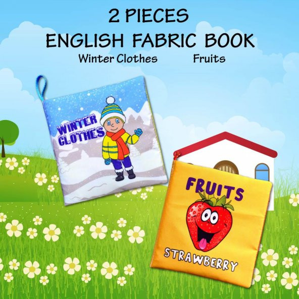 2 Kitap Tox İngilizce Kışlık Giysiler ve Meyveler Kumaş Sessiz Kitap E124 E126 - Bez Kitap , Eğitici Oyuncak , Yumuşak ve Hışırtılı - 7