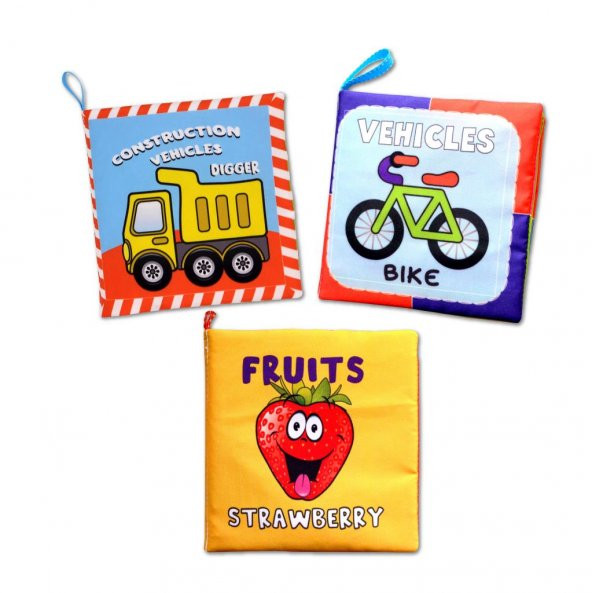 3 Kitap Tox İngilizce Taşıtlar , Meyveler ve İş Makinaları Kumaş Sessiz Kitap E118 E126 E132 - Bez Kitap , Eğitici Oyuncak , Yumuşak ve Hışırtılı - 6