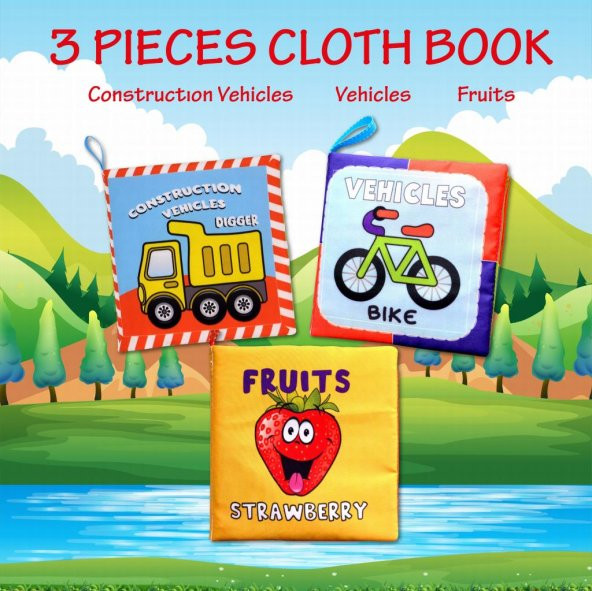3 Kitap Tox İngilizce Taşıtlar , Meyveler ve İş Makinaları Kumaş Sessiz Kitap E118 E126 E132 - Bez Kitap , Eğitici Oyuncak , Yumuşak ve Hışırtılı - 7