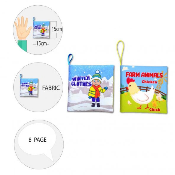 2 Kitap Tox İngilizce Kışlık Giysiler ve Çiftlik Hayvanları Kumaş Sessiz Kitap E124 E119 - Bez Kitap , Eğitici Oyuncak , Yumuşak ve Hışırtılı - 9