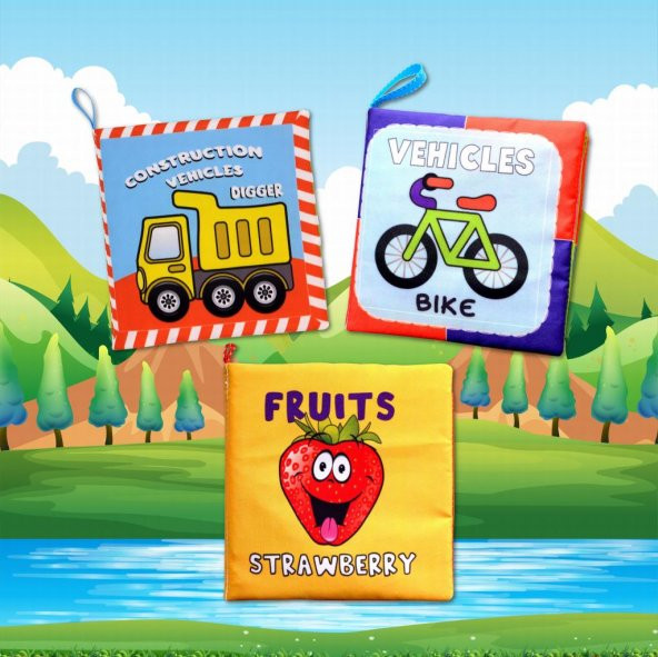 3 Kitap Tox İngilizce Taşıtlar , Meyveler ve İş Makinaları Kumaş Sessiz Kitap E118 E126 E132 - Bez Kitap , Eğitici Oyuncak , Yumuşak ve Hışırtılı - 10