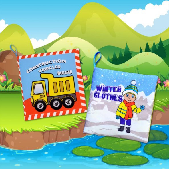2 Kitap Tox İngilizce Kışlık Giysiler ve İş Makinaları Kumaş Sessiz Kitap E124 E132 - Bez Kitap , Eğitici Oyuncak , Yumuşak ve Hışırtılı - 10