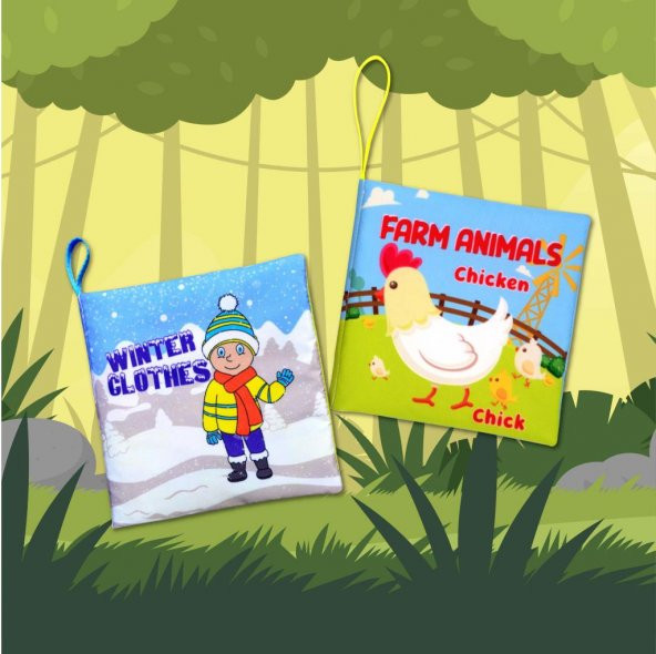2 Kitap Tox İngilizce Kışlık Giysiler ve Çiftlik Hayvanları Kumaş Sessiz Kitap E124 E119 - Bez Kitap , Eğitici Oyuncak , Yumuşak ve Hışırtılı - 10