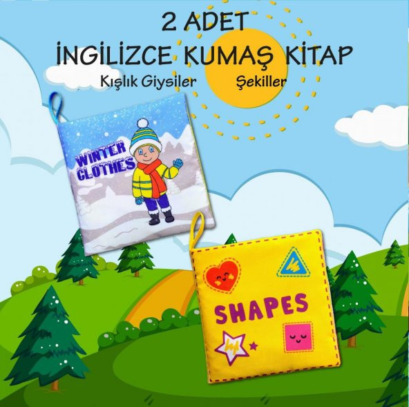 2 Kitap Tox İngilizce Kışlık Giysiler ve Şekiller Kumaş Sessiz Kitap E124 E131 - Bez Kitap , Eğitici Oyuncak , Yumuşak ve Hışırtılı - 2