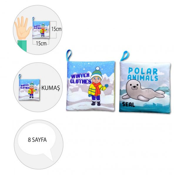 2 Kitap Tox İngilizce Kışlık Giysiler ve Kutup Hayvanları Kumaş Sessiz Kitap E124 E125 - Bez Kitap , Eğitici Oyuncak , Yumuşak ve Hışırtılı - 4