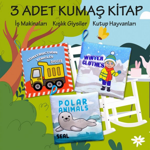 3 Kitap Tox İngilizce İş Makinaları , Kışlık Giysiler ve Kutup Hayvanları Kumaş Sessiz Kitap E118 E124 E125 - Bez Kitap , Eğitici Oyuncak , Yumuşak ve Hışırtılı - 2
