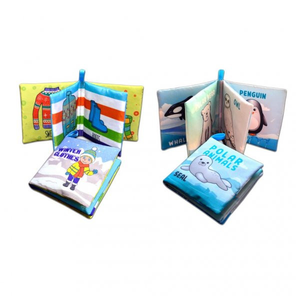 2 Kitap Tox İngilizce Kışlık Giysiler ve Kutup Hayvanları Kumaş Sessiz Kitap E124 E125 - Bez Kitap , Eğitici Oyuncak , Yumuşak ve Hışırtılı - 8