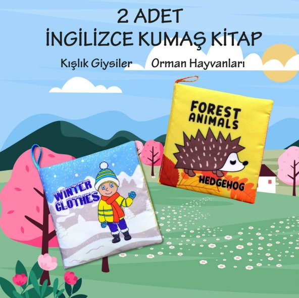 2 Kitap Tox İngilizce Kışlık Giysiler ve Orman Hayvanları Kumaş Sessiz Kitap E124 E127 - Bez Kitap , Eğitici Oyuncak , Yumuşak ve Hışırtılı - 2