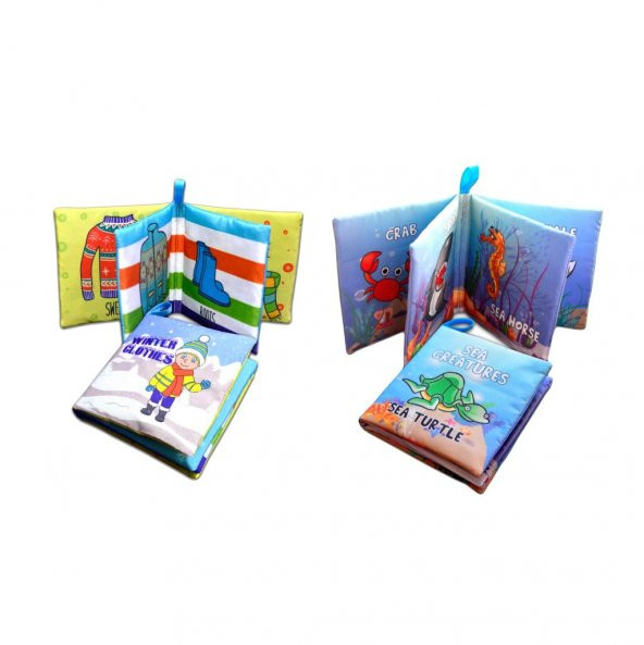 2 Kitap Tox İngilizce Kışlık Giysiler ve Deniz Canlıları Kumaş Sessiz Kitap E124 E122 - Bez Kitap , Eğitici Oyuncak , Yumuşak ve Hışırtılı - 8