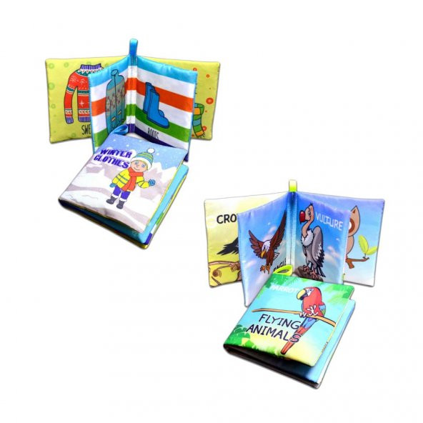 2 Kitap Tox İngilizce Kışlık Giysiler ve Uçan Hayvanlar Kumaş Sessiz Kitap E124 E133 - Bez Kitap , Eğitici Oyuncak , Yumuşak ve Hışırtılı - 3