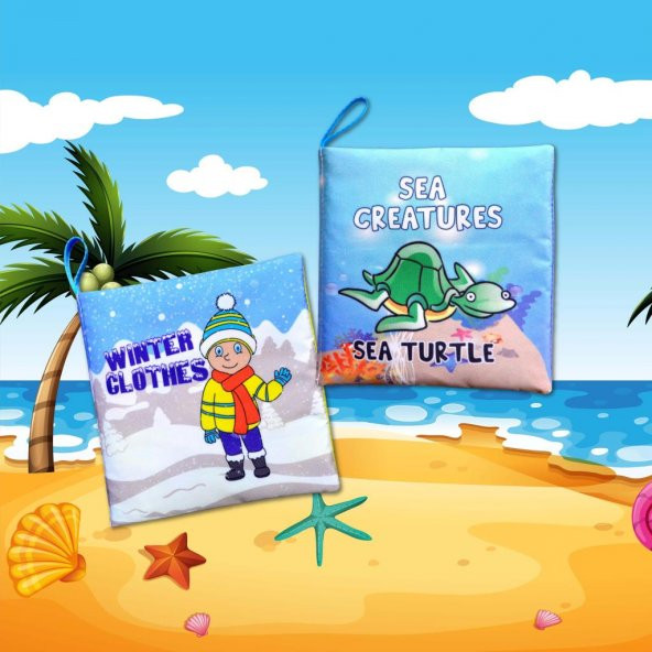 2 Kitap Tox İngilizce Kışlık Giysiler ve Deniz Canlıları Kumaş Sessiz Kitap E124 E122 - Bez Kitap , Eğitici Oyuncak , Yumuşak ve Hışırtılı - 10