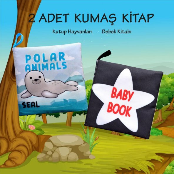2 Kitap Tox İngilizce Kutup Hayvanları ve Siyah Beyaz Bebek Kumaş Sessiz Kitap E125 E136 - Bez Kitap , Eğitici Oyuncak , Yumuşak ve Hışırtılı - 2
