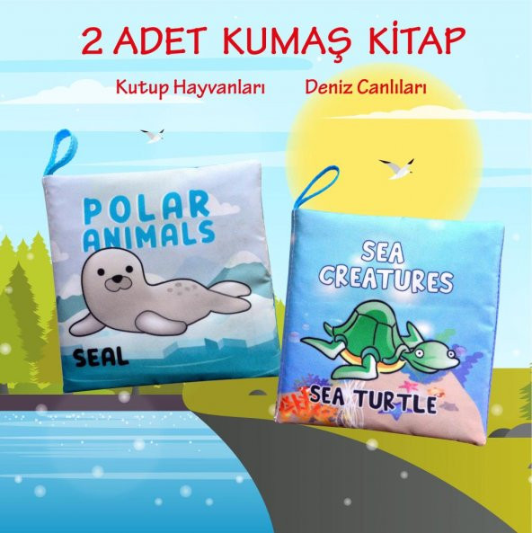 2 Kitap Tox İngilizce Kutup Hayvanları ve Deniz Canlıları Kumaş Sessiz Kitap E125 E122 - Bez Kitap , Eğitici Oyuncak , Yumuşak ve Hışırtılı - 2