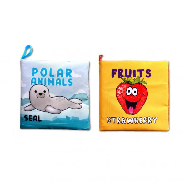 2 Kitap Tox İngilizce Kutup Hayvanları ve Meyveler Kumaş Sessiz Kitap E125 E126 - Bez Kitap , Eğitici Oyuncak , Yumuşak ve Hışırtılı